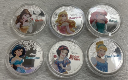 Set of 6 NZ Disney Princess .925 Plated Rounds