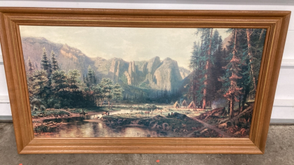 Large Framed Henry Cleenewerk &ldquo;Native American Camp&rdquo; Print