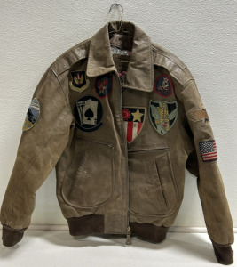 Men&rsquo;s Leather Bomber Jacket w/ Assorted Patches