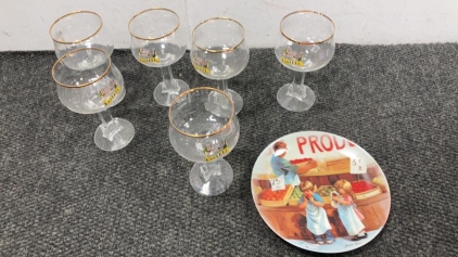 (5) Glasses, China Plate