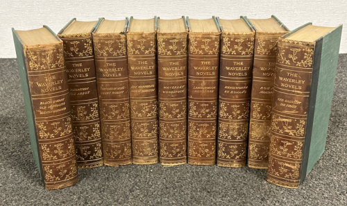 SET OF (9) 19TH CENTURY WAVERLY NOVELS BY SIR WALTER SCOTT BART. 1913 EDITION.