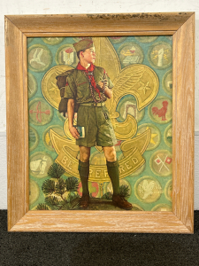 NORMAN ROCKWELL REPRINT &lsquo;BOY SCOUTS-BE PREPARED&rsquo; IN WOOD FRAME-FRAME IS 25&rdquo;x29&rdquo;