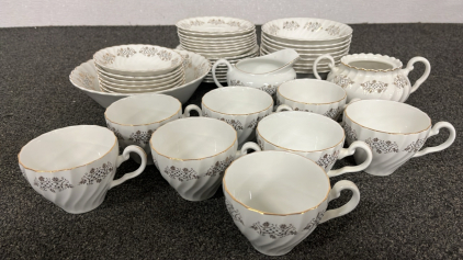 BEAUTIFUL ENGLAND MADE FINE CHINA SET W/ TEA CUPS, BOWLS, PLATES AND MORE