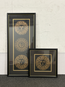 (2) FRAMED PICTURES BY PIERRO FORNASETTI- SUN MOTIFS (14-1/2"x 14-1/2" AND 14-3/4"x 32-1/2")