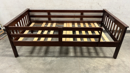 DARK WOOD TODDLER/ SAFETY BED ( 43&rdquo;x 78 1/2&rdquo;)