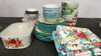 PIONEER WOMEN BOWLS, PLATES, CERAMIC TUPPERWARE, AND MORE