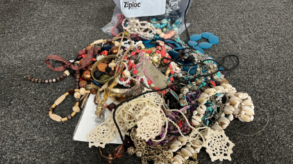 BAG OF COSTUME NECKLACES, BRACELETS, AND MORE