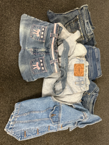 COUNTRY STYLE WEAR: JEANS , SKIRT, VEST AND PURSE