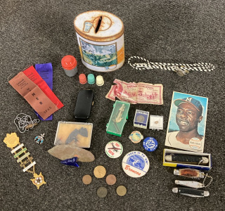 VINTAGE COLLECTABLES- POCKET KNIVES, COINS, HANK AARON CARD