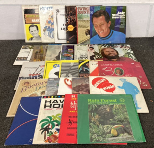 VINYLS INCLUDING HOOTENANNY, BOBBY SHORT, ANDY WILLIAMS, LIONEL HAMPTON, BELL AND JAMES, CLIFF EDWARDS, THE GOLDEN CIRCLE, THE ALAMO, DANNY DAVIS ANS THE NASHVILLE BRASS AND MORE