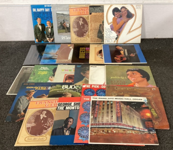 VINYLS INCLUDING FRANK SINATRA, MICKEY AND BECKI LOVE SONG, JIM ED BROWN AND HELEN CORNELIUS, THE BOB WILLIS ANTHOLOGY, BEST OF ELTON BRITT AND MORE