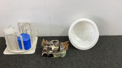 Lazy Susan Tupperware Holder, Strainer and More