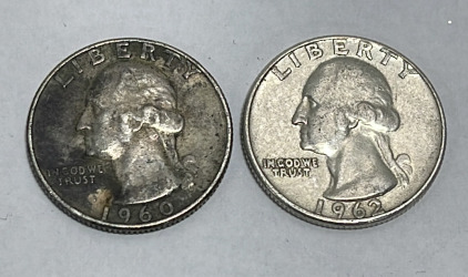 (2) 1960-1962 90% Silver Washington Quarters