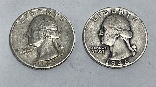 (2) 1945-1946 90% Silver Washington Quarters