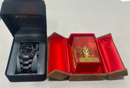 (1)Men’s Zoo York Black Chrome Watch (1) KOREAN NATIONAL TREASURE No. 87 SILLA DYNASTY GOLD CROWN REPLICA IN CASE