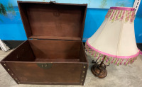 Wood Chest Trunk 18”X 10”X 12” w/ Handle & Latch w/ Beaded Lamp