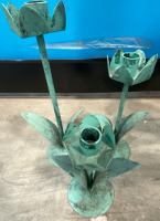 Metal Teal Candle Stands w/ Flower Designs & Decor - 2