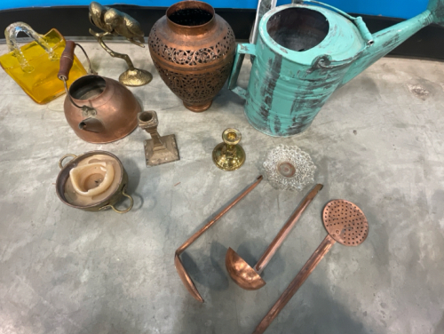 Bronze Kitchenware & Pots, & Glass Art, Gold Color Candle Holder, & Metal Garden Art SP 8