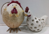 (1) Artificial Plant W/Rectangular Tin (2) 10" Wood Rooster Decor (1) Rooster Salt & Pepper Shakers & More!! - 2