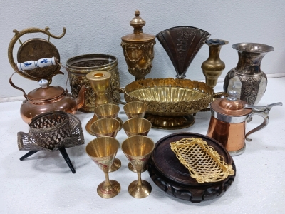 (6) Japanese Sakai Brass Cups (1) Copper Teapot (2) Candle Holders & More!