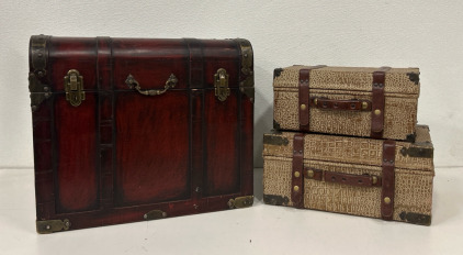 (1) Vintage Travel Trunk (2) Small Suitcases