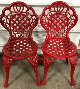 (2) Red Metal Patio Chairs