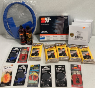 (1) K&N Performance Air Filter (5) Pack Of Car Wipes (2) Bottle Car Cleaner (8) Assorted Car Air Fresheners And More!
