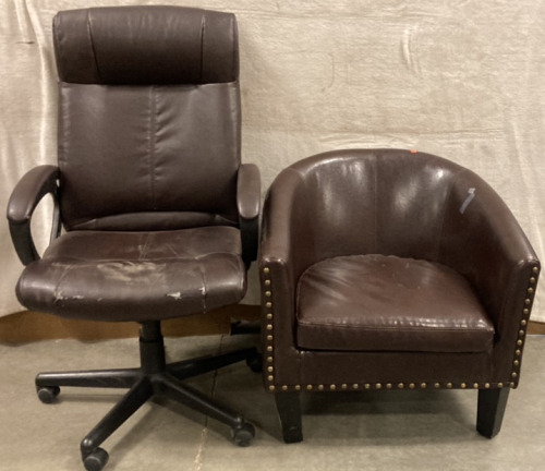 ONE TURCOTTE OFFICE CHAIR, BARREL ARM CHAIR
