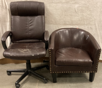 ONE TURCOTTE OFFICE CHAIR, BARREL ARM CHAIR