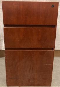 THREE DRAWER WOODEN FILING CABINET (28X15X27)