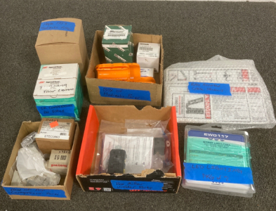 ASSORTED AIR COMPRESSOR PARTS, MILLER WELDER PARTS, HYDROLIC PARTS, COMPRESSOR FILTERS, HYDROLIC FILTERS, CRANE SAFTEY STICKERS, LED LIGHT STRIPS