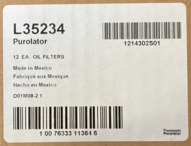 12 L35234 PUROLATOR OIL FILTERS