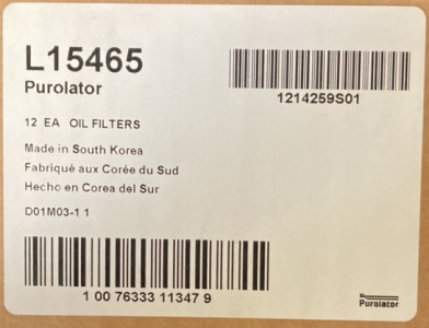 12 L15465 PUROLATOR OIL FILTERS
