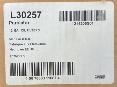 12 L 30257 PUROLATOR OIL FILTERS