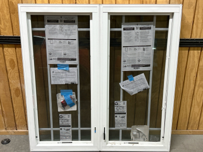 LIKE NEW PELLA IMPERVIA WHITE TRIM WINDOW-FRAME: 47&rdquo;x47&rdquo;x3.5&rdquo;, PANE: 18&rdquo;x42&rdquo;/EACH, SCREENS HAVE EASY OPEN TABS