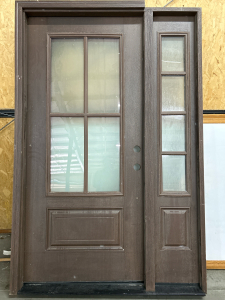 EXTERIOR DOOR WITH PANEL & PRIVACY GLASS-FRAME: 54&rdquo;x82&rdquo;x4.5&rdquo;, PANES: 20.75&rdquo;x46.75&rdquo; AND 7&rdquo;x46.75&rdquo;
