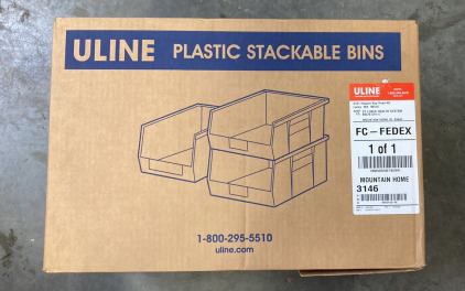 (1) BOX OF ULINE PLASTIC STACKABLE BINS