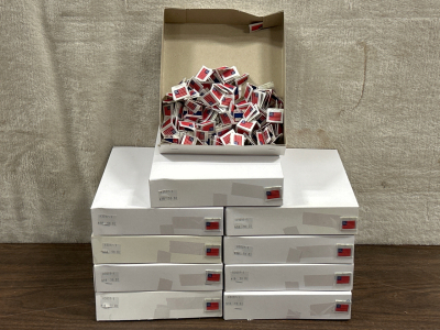 (10) BOXES OF MADE IN USA WOVEN SEW-IN CLOTHING LABELS