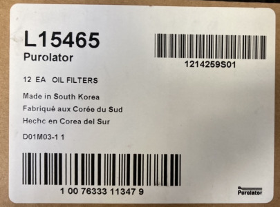 12 L 15465 PUROLATOR OIL FILTERS