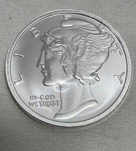 Mercury Dime One Troy Ounce .999 Silver Round