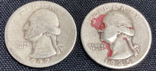 (1) 1937 and (1) 1945 90% Silver Washington Quarters