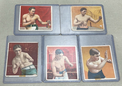 (5) 1910 T218 Champion Series Cigarette Premium Boxing Cards Named To Jimmy Gardener, Jim Stewart, Al Delmont, Frank Neil, Johnny Coulon