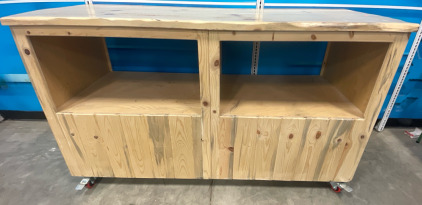 Large Pine Workbench On Wheels, Solid Wood