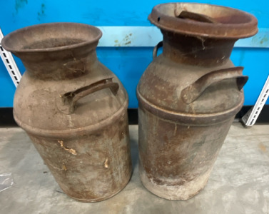 (2) Old Antique Metal Milk Containers w/ (1) Lid