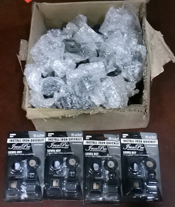 (1) Box of Assorted Iron Shoes for Stair Balusters (4) Instillation Level Kits