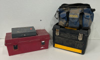 (2) Plastic Tool Boxes (1) Metal Cash Box (1) Tool Bag