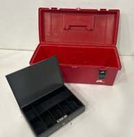 (2) Plastic Tool Boxes (1) Metal Cash Box (1) Tool Bag - 2