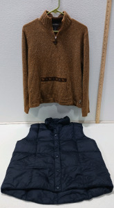 (1) Woolrich Large Zip-up Sweater (1) Lands' End Sz Small Button-up Vest