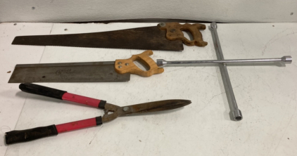 (1) Tire Iron (2) Wood Saws (1) Pair Of Shears