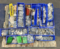 Pallet Of Parts And Parts Bins Incluidng Brackets, Nuts, Various Size Bolts And More